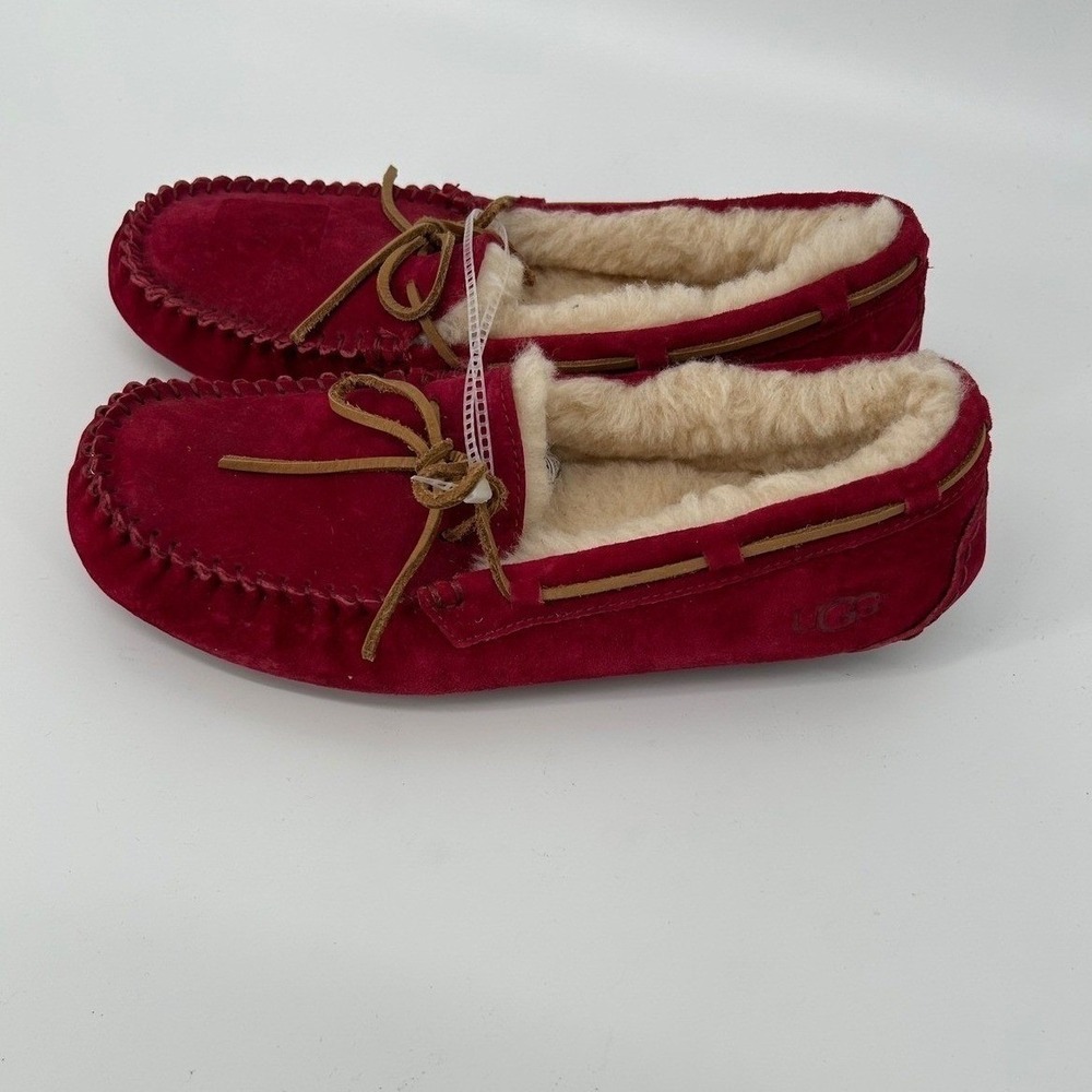 UGG Ansley Moccasin Slippers Women 10 Red Suede Wool Lined 3312
